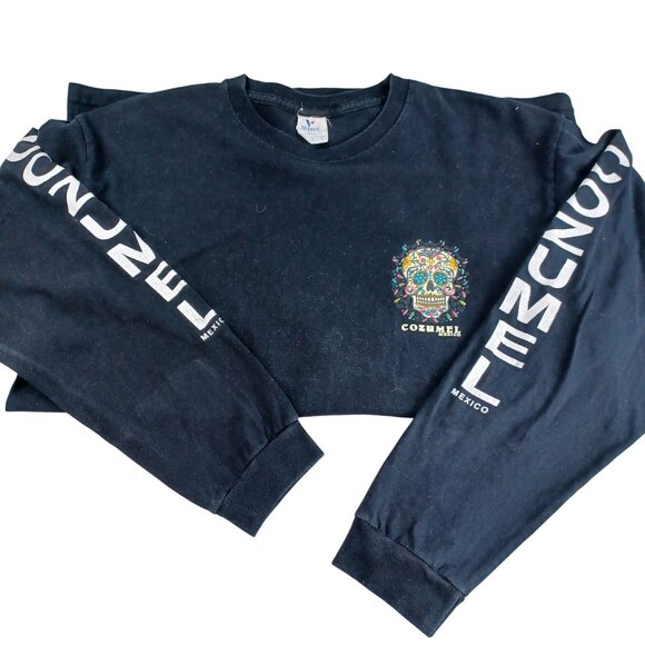 Yazbek Black Long Sleeve Slouchy Boxy T-Shirt Colorful Skull Unisex Size G - Picture 6 of 10